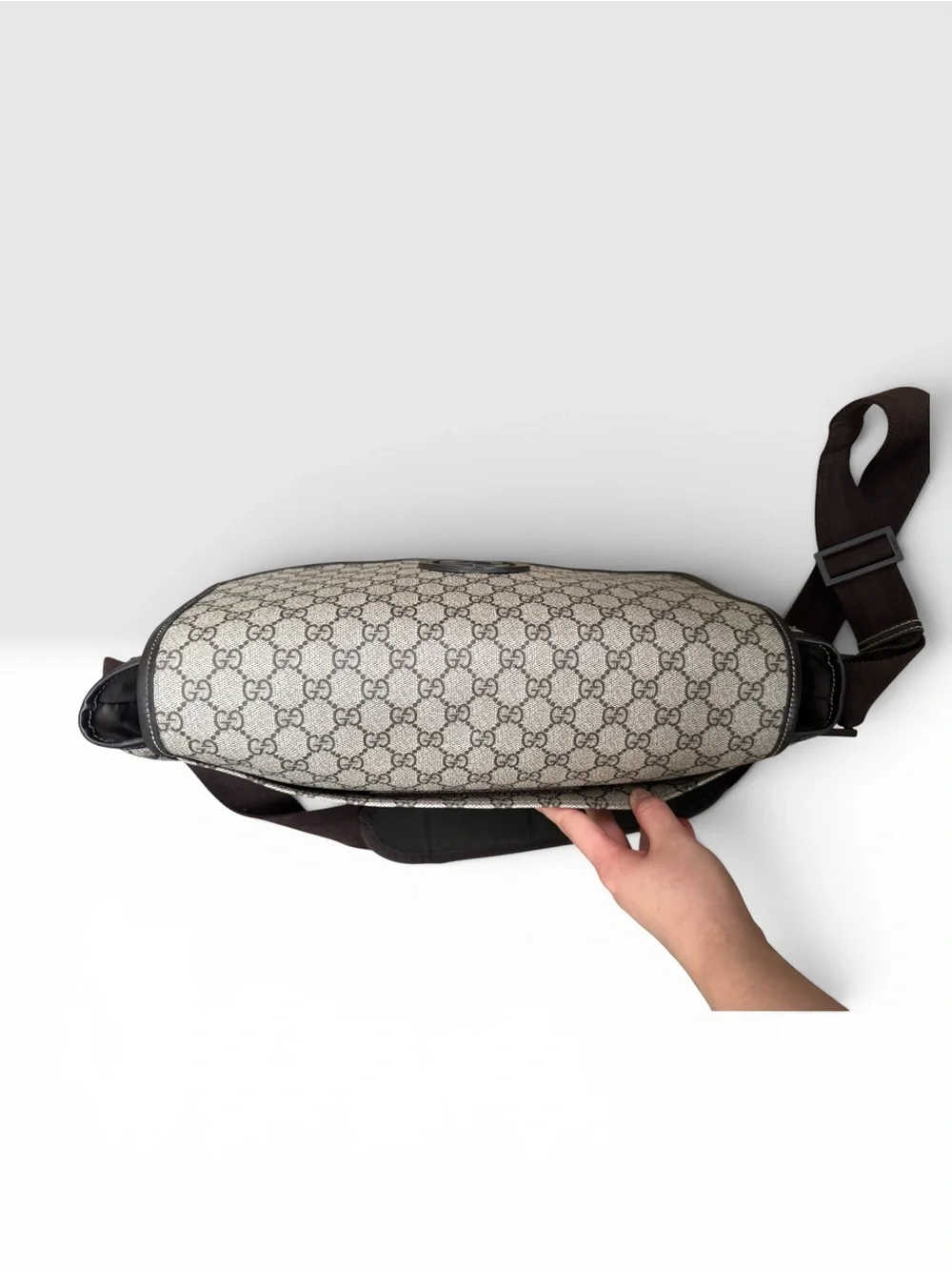 Gucci Interocking GG Supreme Messenger Bag with Brown Strap